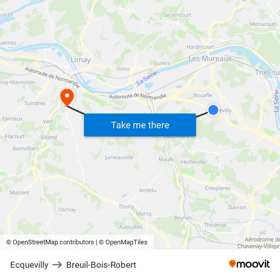 Ecquevilly to Breuil-Bois-Robert map
