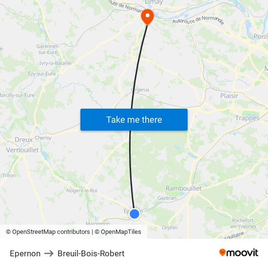 Epernon to Breuil-Bois-Robert map