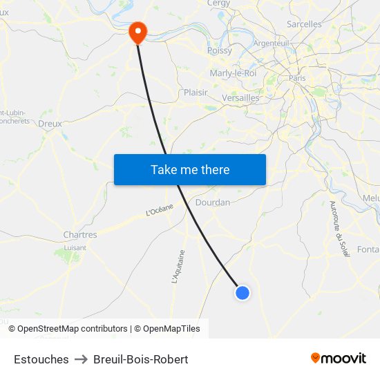 Estouches to Breuil-Bois-Robert map