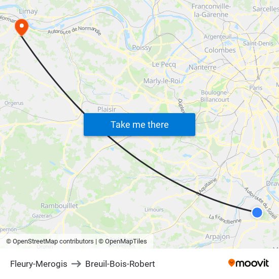 Fleury-Merogis to Breuil-Bois-Robert map