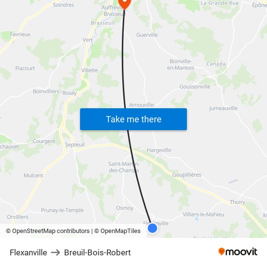 Flexanville to Breuil-Bois-Robert map