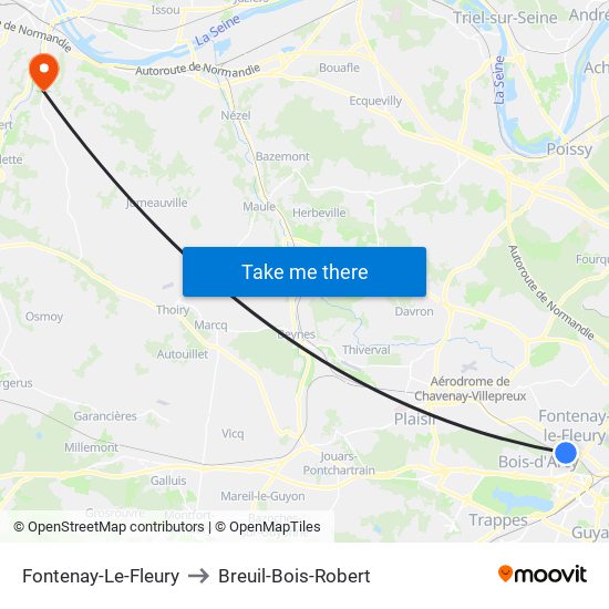 Fontenay-Le-Fleury to Breuil-Bois-Robert map