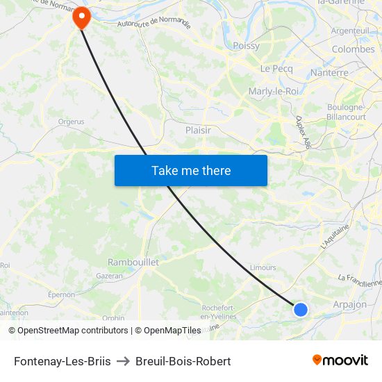 Fontenay-Les-Briis to Breuil-Bois-Robert map