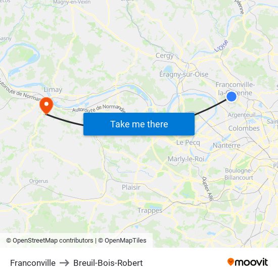 Franconville to Breuil-Bois-Robert map