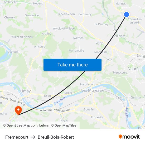 Fremecourt to Breuil-Bois-Robert map