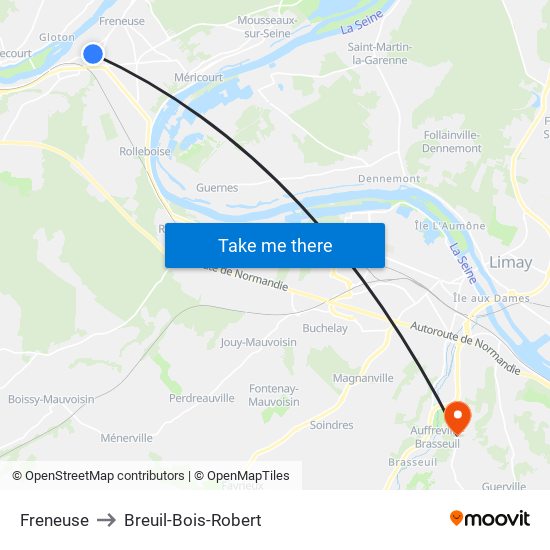 Freneuse to Breuil-Bois-Robert map