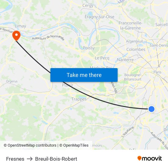 Fresnes to Breuil-Bois-Robert map