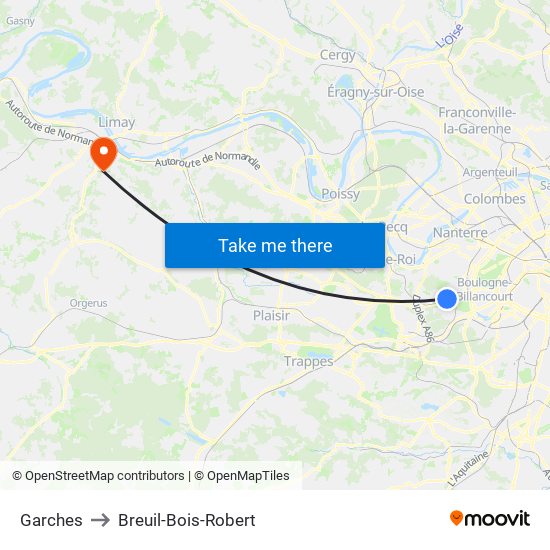 Garches to Breuil-Bois-Robert map