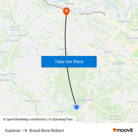 Gazeran to Breuil-Bois-Robert map