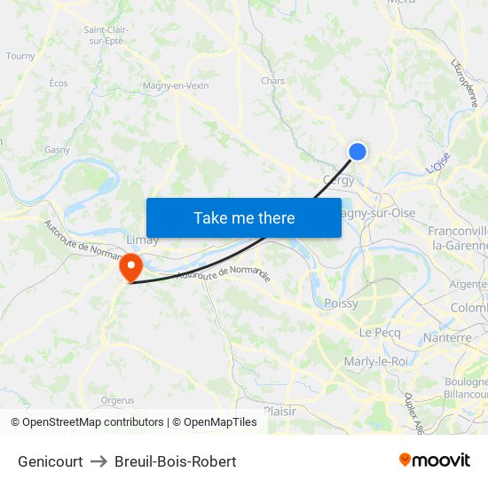 Genicourt to Breuil-Bois-Robert map