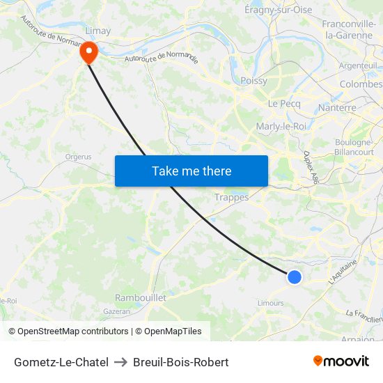 Gometz-Le-Chatel to Breuil-Bois-Robert map