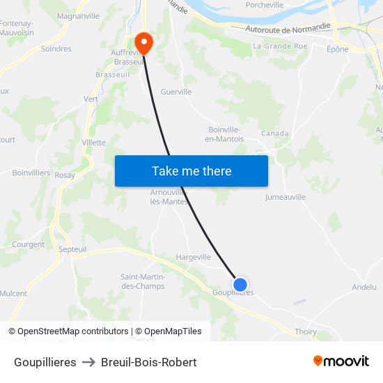 Goupillieres to Breuil-Bois-Robert map