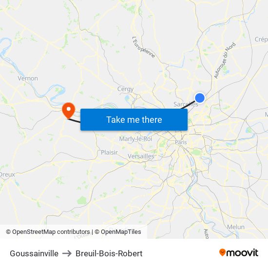 Goussainville to Breuil-Bois-Robert map
