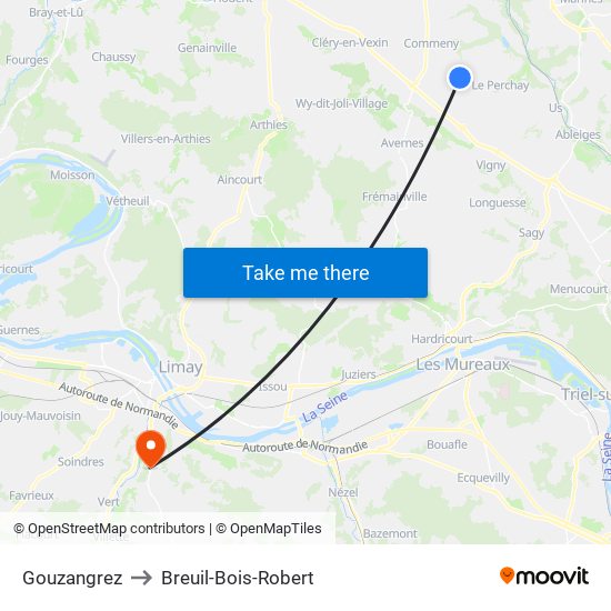 Gouzangrez to Breuil-Bois-Robert map