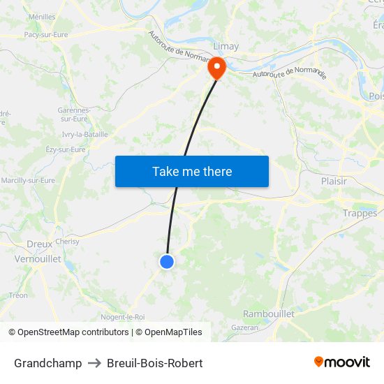 Grandchamp to Breuil-Bois-Robert map