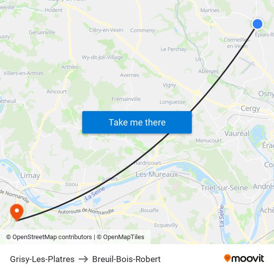 Grisy-Les-Platres to Breuil-Bois-Robert map