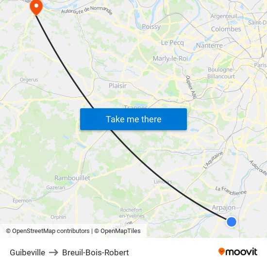 Guibeville to Breuil-Bois-Robert map