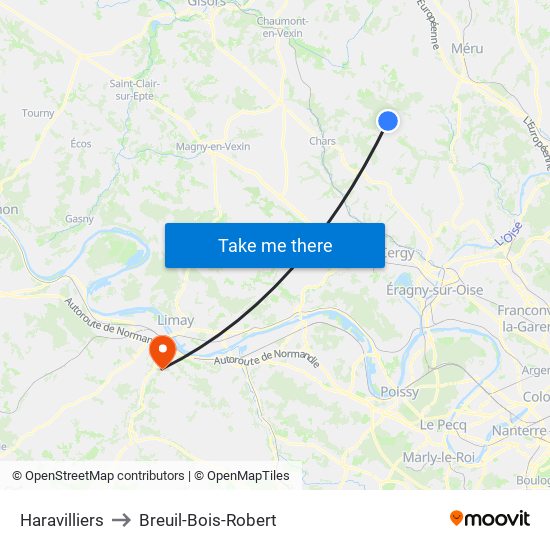 Haravilliers to Breuil-Bois-Robert map