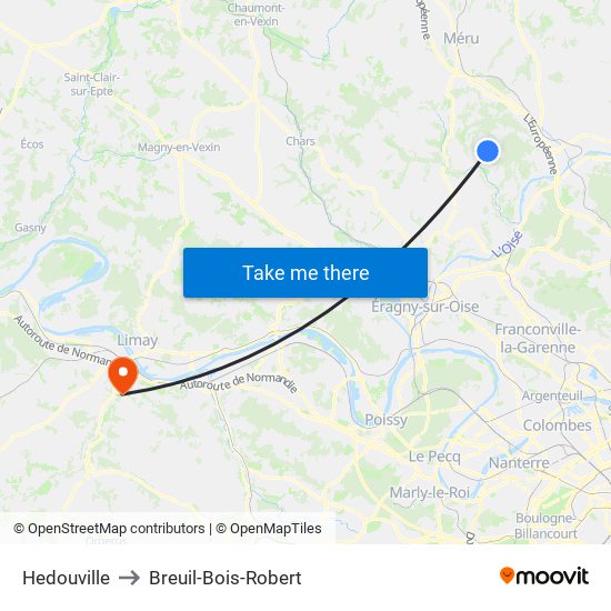 Hedouville to Breuil-Bois-Robert map