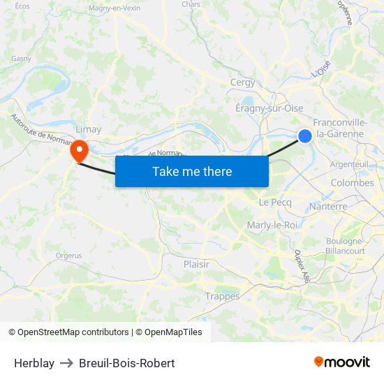 Herblay to Breuil-Bois-Robert map