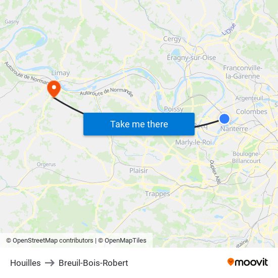 Houilles to Breuil-Bois-Robert map