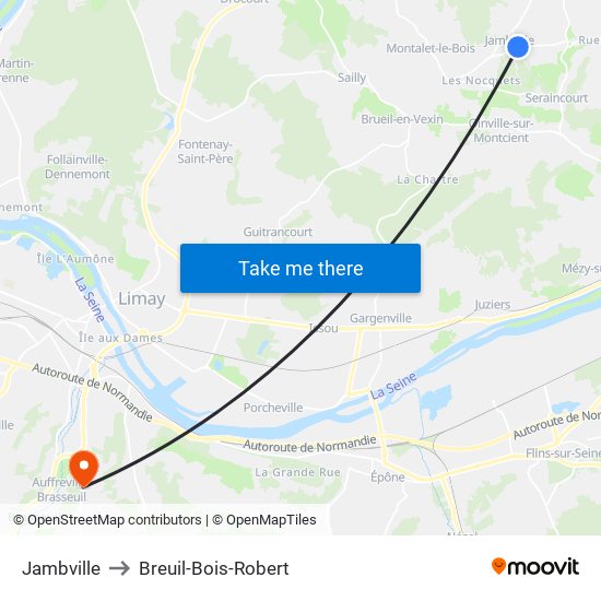 Jambville to Breuil-Bois-Robert map