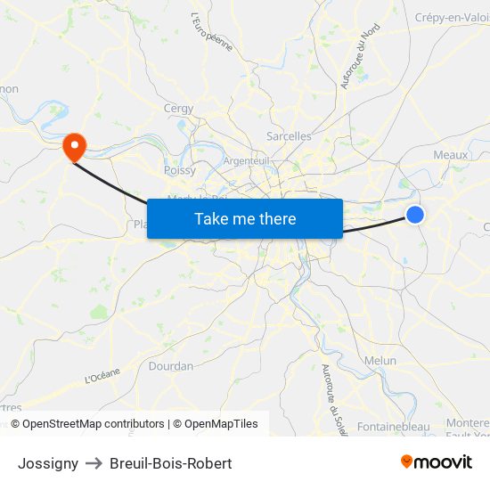 Jossigny to Breuil-Bois-Robert map