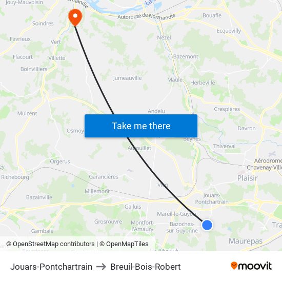 Jouars-Pontchartrain to Breuil-Bois-Robert map