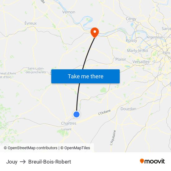 Jouy to Breuil-Bois-Robert map