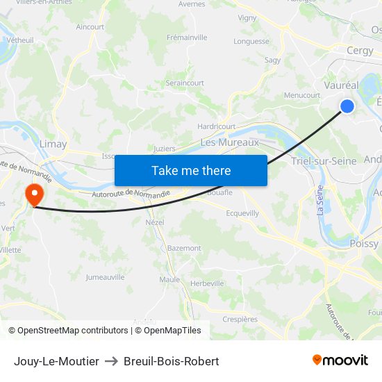 Jouy-Le-Moutier to Breuil-Bois-Robert map