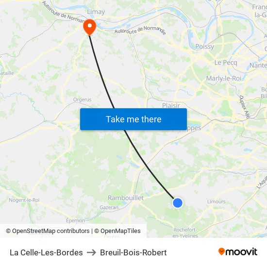 La Celle-Les-Bordes to Breuil-Bois-Robert map