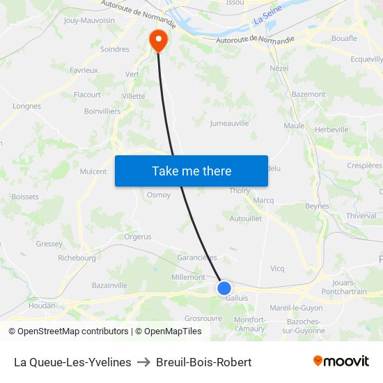 La Queue-Les-Yvelines to Breuil-Bois-Robert map