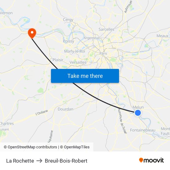 La Rochette to Breuil-Bois-Robert map