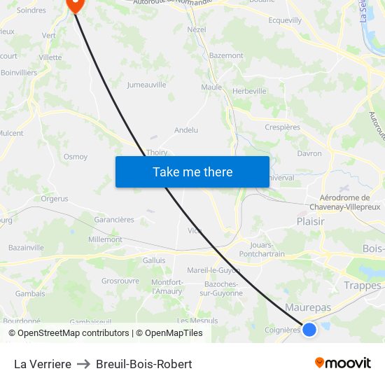 La Verriere to Breuil-Bois-Robert map