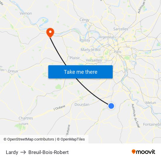 Lardy to Breuil-Bois-Robert map