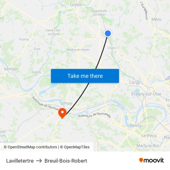 Lavilletertre to Breuil-Bois-Robert map