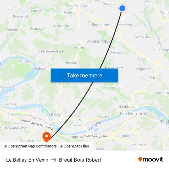 Le Bellay-En-Vexin to Breuil-Bois-Robert map