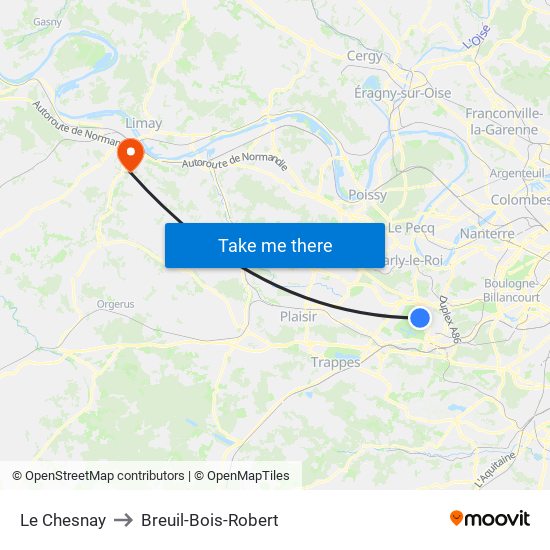 Le Chesnay to Breuil-Bois-Robert map