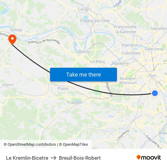 Le Kremlin-Bicetre to Breuil-Bois-Robert map