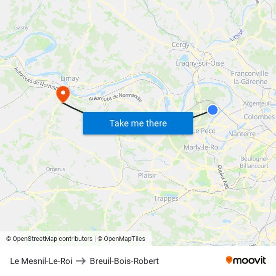 Le Mesnil-Le-Roi to Breuil-Bois-Robert map