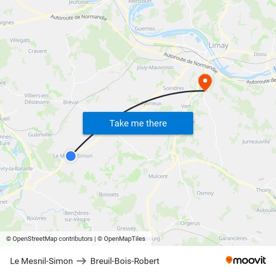 Le Mesnil-Simon to Breuil-Bois-Robert map