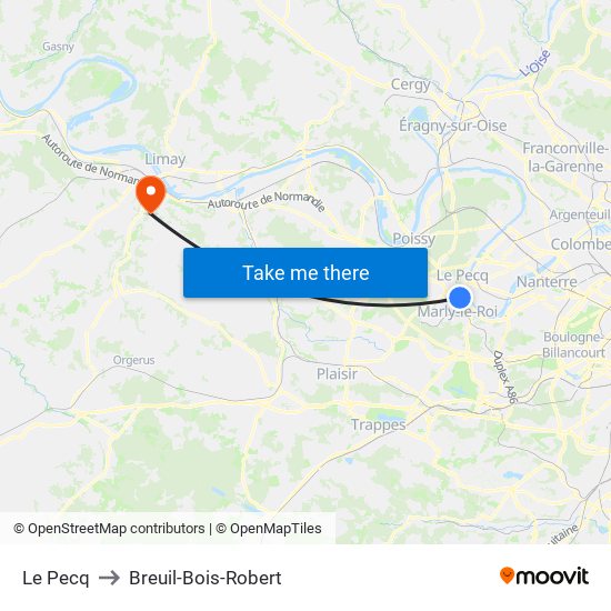 Le Pecq to Breuil-Bois-Robert map