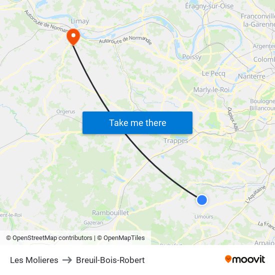 Les Molieres to Breuil-Bois-Robert map