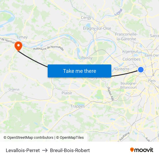Levallois-Perret to Breuil-Bois-Robert map