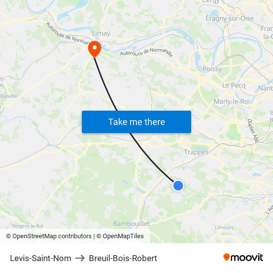 Levis-Saint-Nom to Breuil-Bois-Robert map