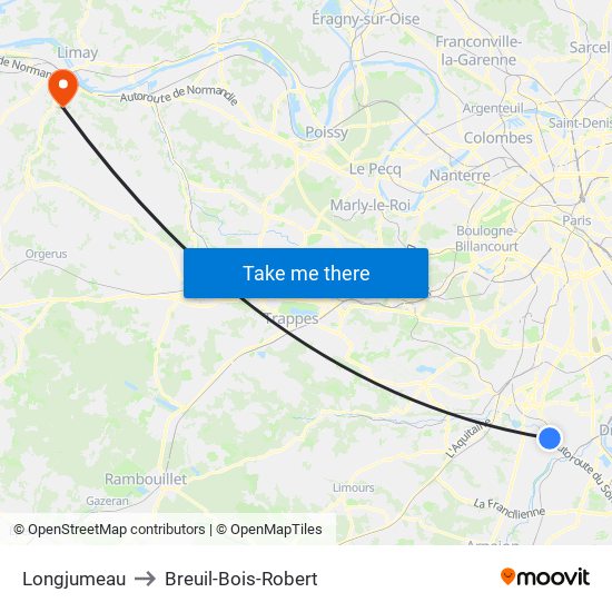 Longjumeau to Breuil-Bois-Robert map