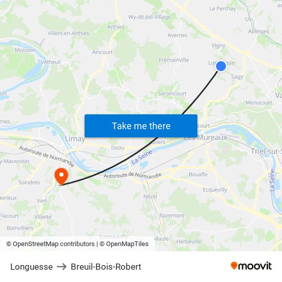 Longuesse to Breuil-Bois-Robert map