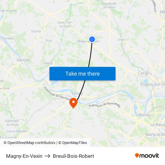 Magny-En-Vexin to Breuil-Bois-Robert map