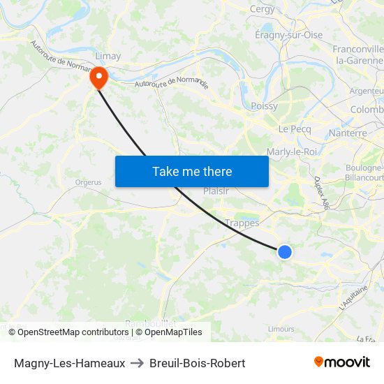Magny-Les-Hameaux to Breuil-Bois-Robert map