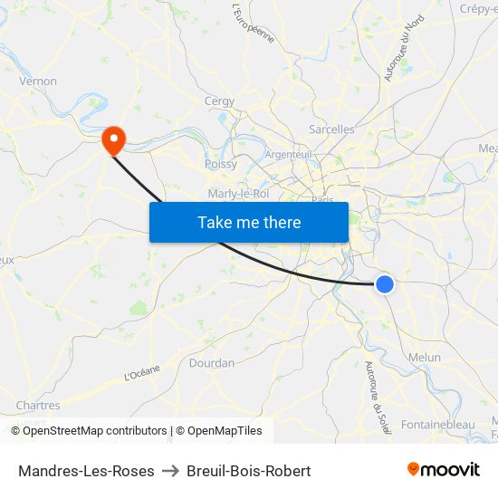 Mandres-Les-Roses to Breuil-Bois-Robert map